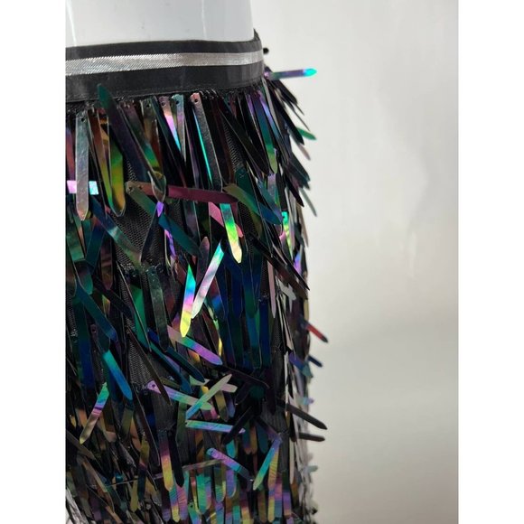 After Market Womens Straight Skirt Black Iridescent Midi Sequin Tinsel Festive M - Picture 12 of 12